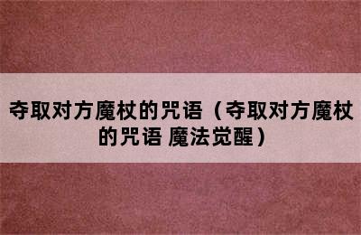 夺取对方魔杖的咒语（夺取对方魔杖的咒语 魔法觉醒）